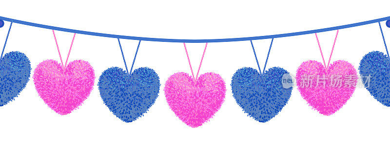 Decortive elements with pom-poms in the shape of a heart